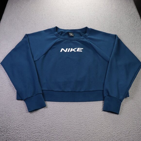 Nike Sweaters - Nike Dry Cropped Sweatshirt Womens 2X Plus Blue LS Logo Center Swoosh DRI FIT